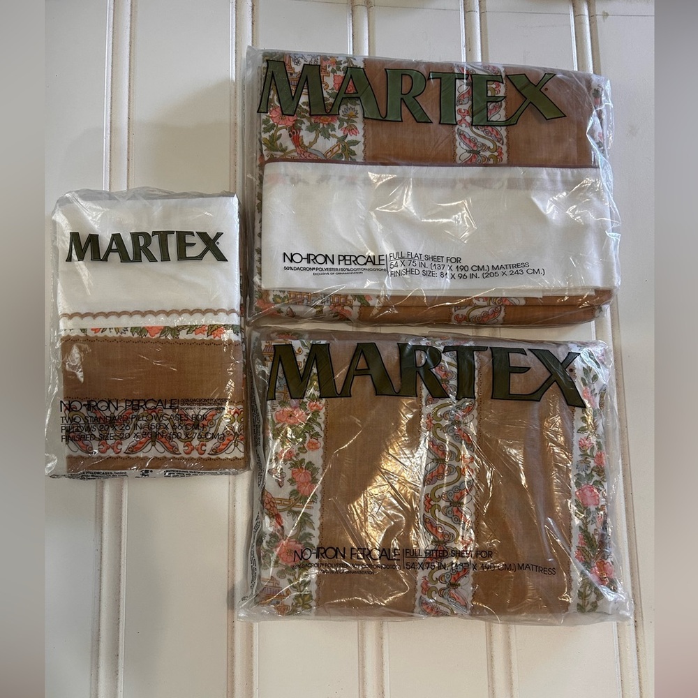 Martex NEW Collectable ButterflyFloral-Trim Percale Non Iron Full Sheet Set VTG